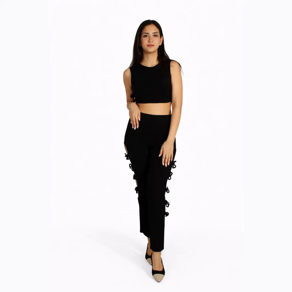 360 COTTON SET OF TOP SLEEVLESS AND PANT WITH NODE BLACK 
