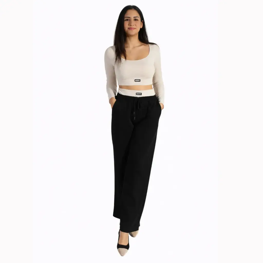 360 COTTON SET OF CROP TOP AND PANT BEIGE& BLACK 