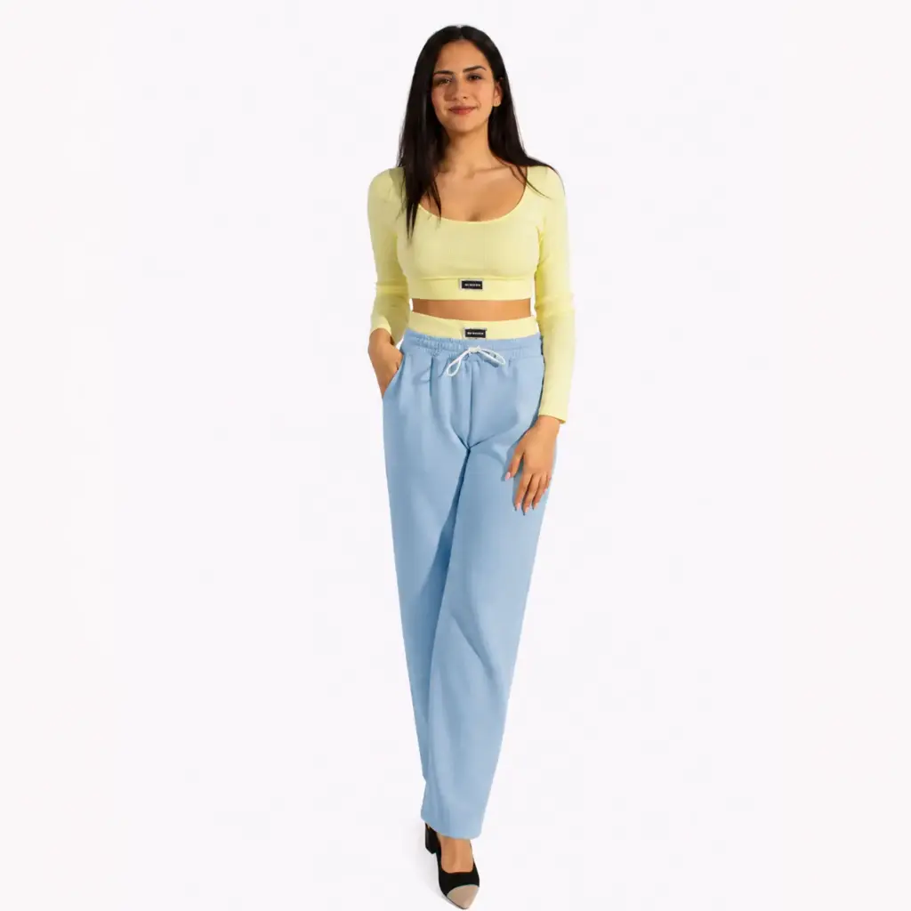 360 COTTON SET OF CROP TOP AND PANT YELLOW & BLUE 