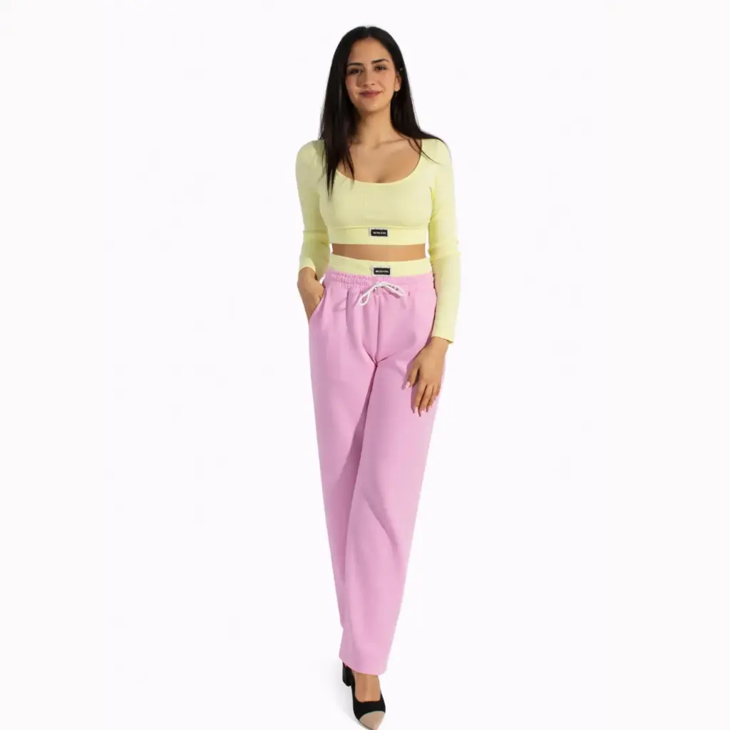 360 COTTON SET OF CROP TOP AND PANT YELLOW & PINK 