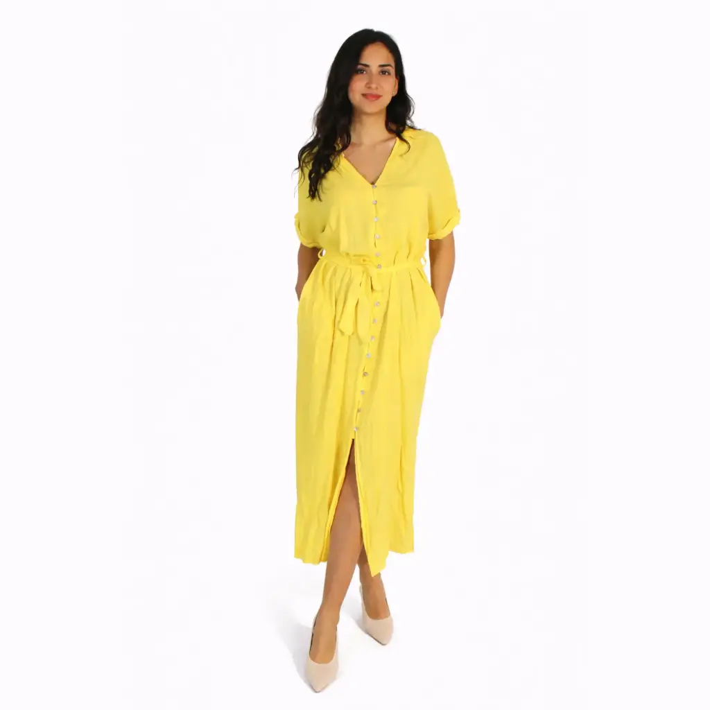  360 COTTON LONG DRESS WITH BELT MIX COLOR 