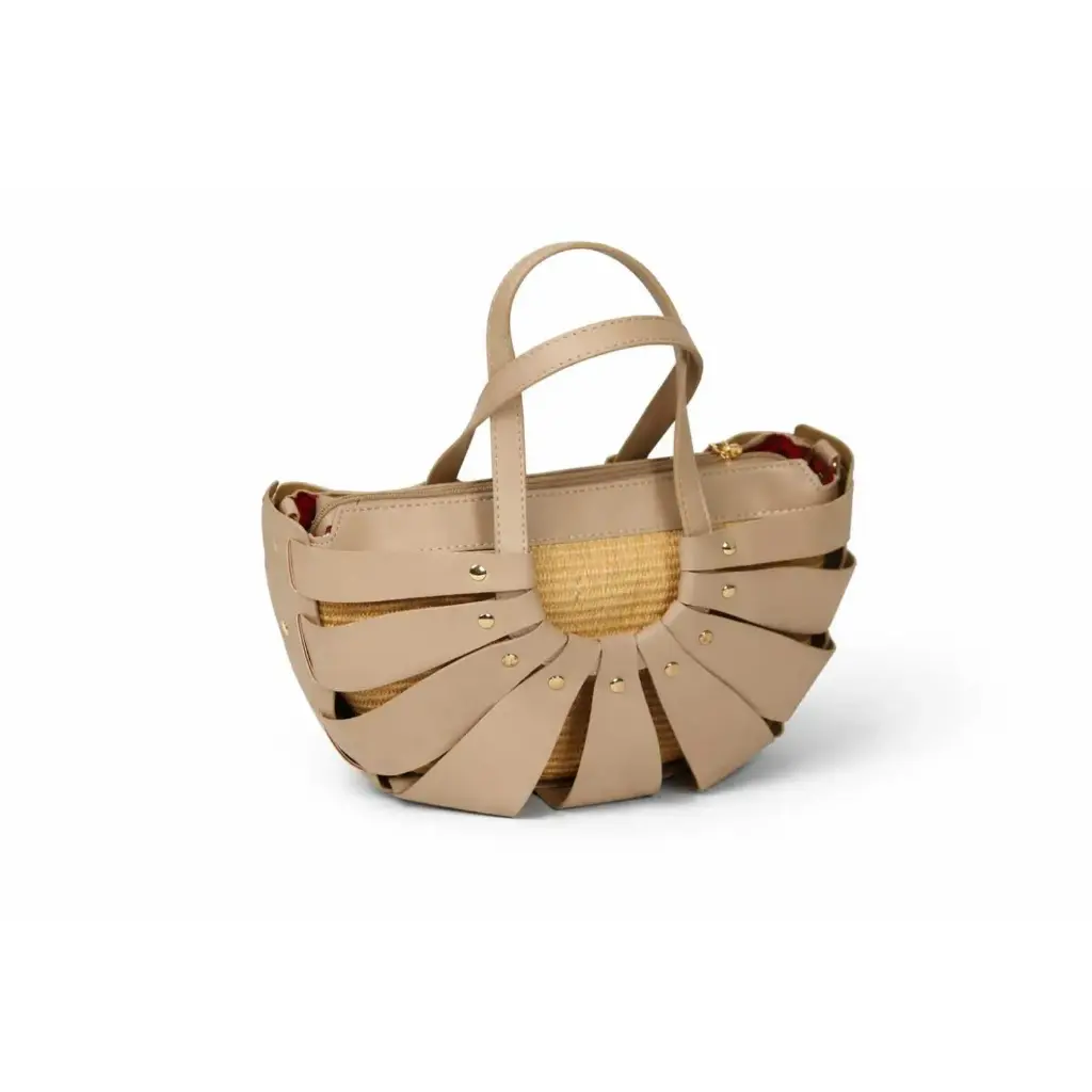 360 COTTON BAG FAN SHAPED DESIGN RED DUAL TOP HANDLES 