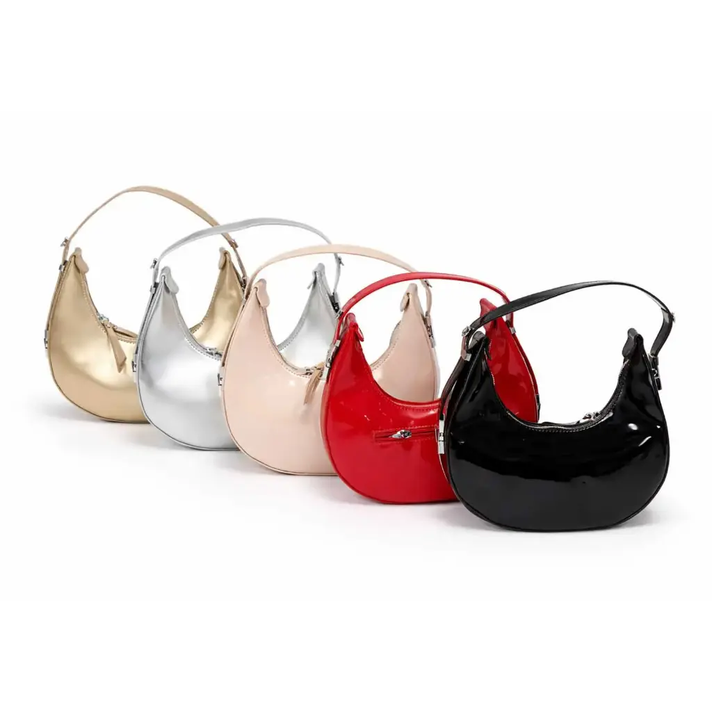 360 COTTON BAG METALLIC GOLD SHORT STRAP CRESCENT SHAPED SILHOUETTE SMOOTH GLOSSY 