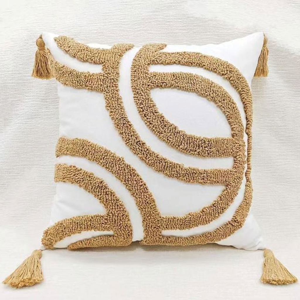 360 HOME TUFTED CUSHION COVER 45*45CM BOHO STYLE RETRO VIBE MUSTARD GEOMETRIC PATTERN 
