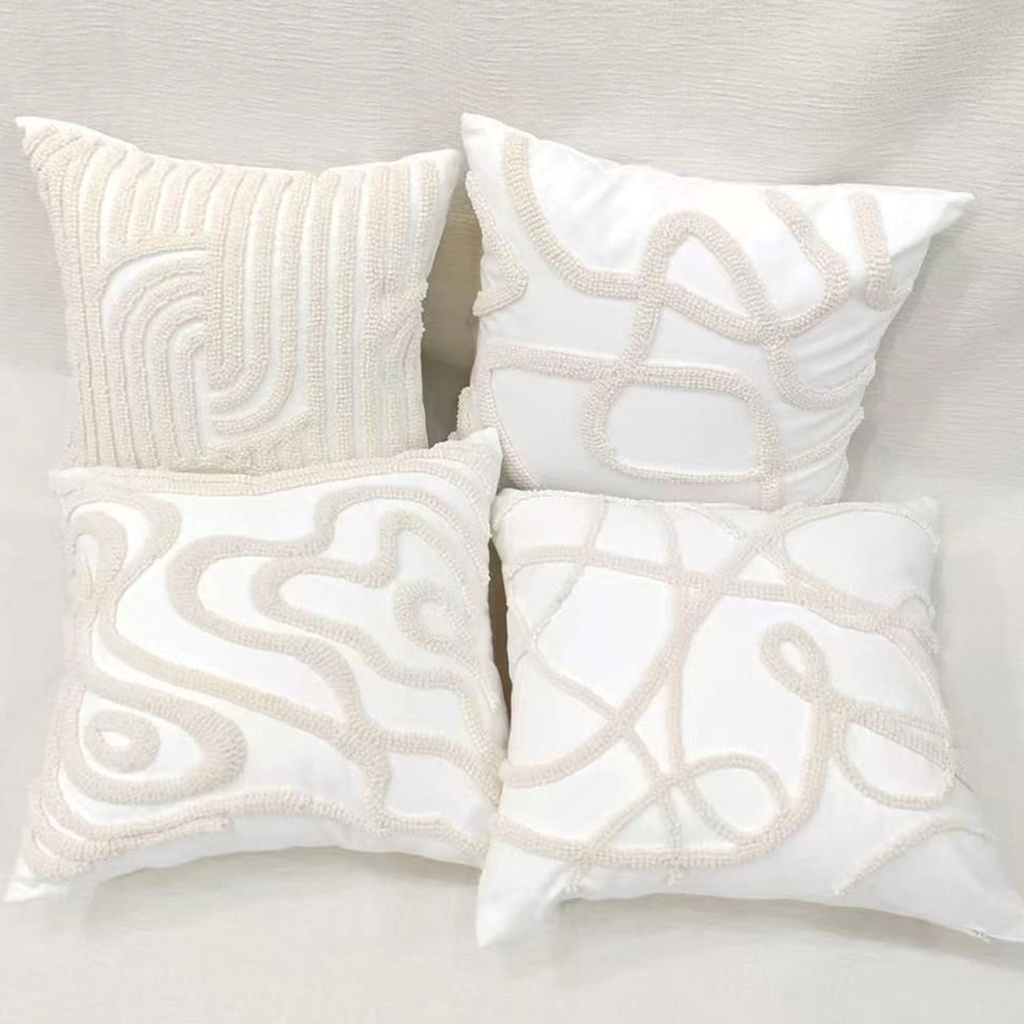 360 HOME TUFTED CUSHION COVER 45*45CM BOHO STYLE SCANDINAVIAN  CREAM & BEIGE LINE DETAILS