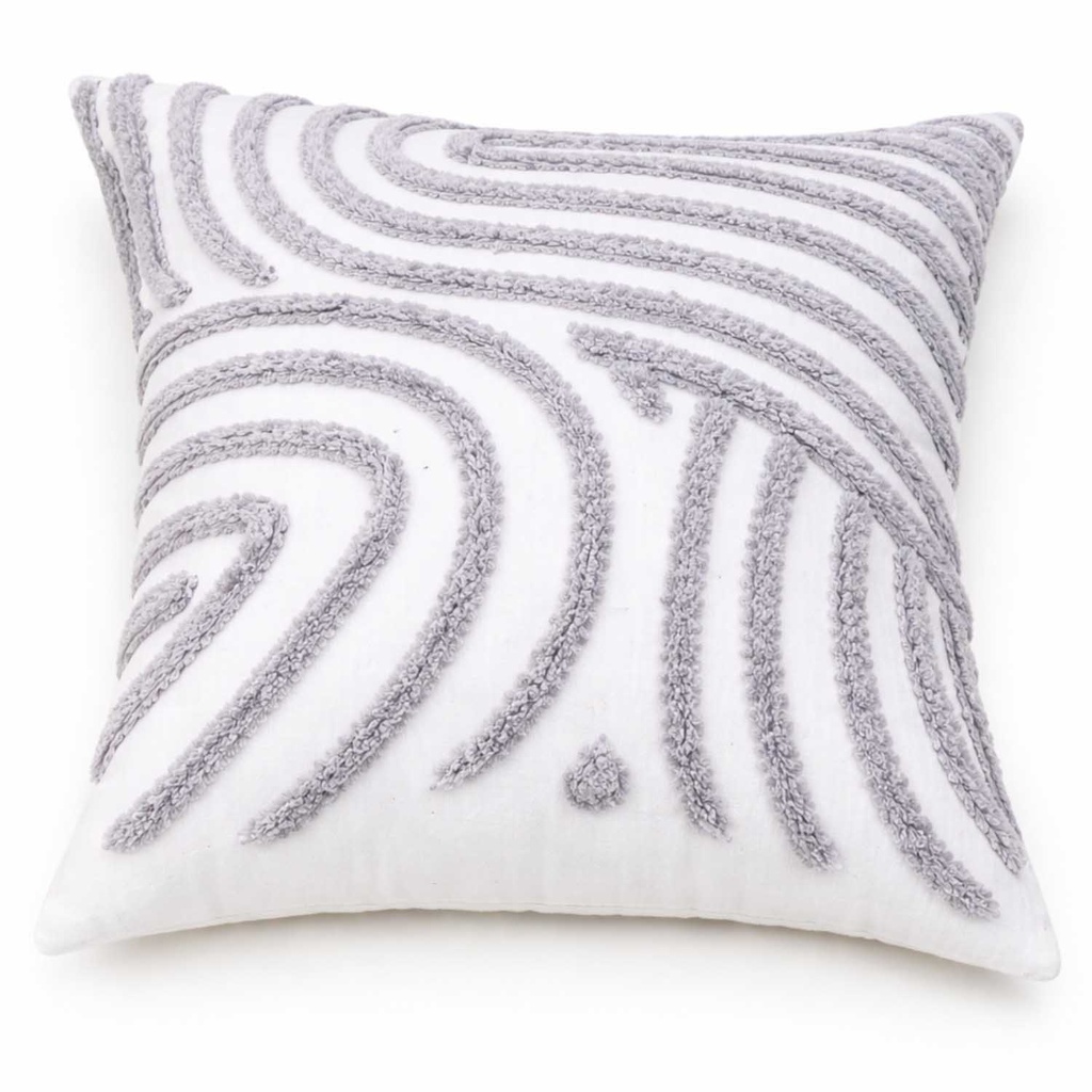 360 HOME TUFTED CUSHION COVER 45*45CM BOHO STYLE OFF-WHITE BACKGROUND WITH A STRIKING GREY ARCH SAHPED PATTERN