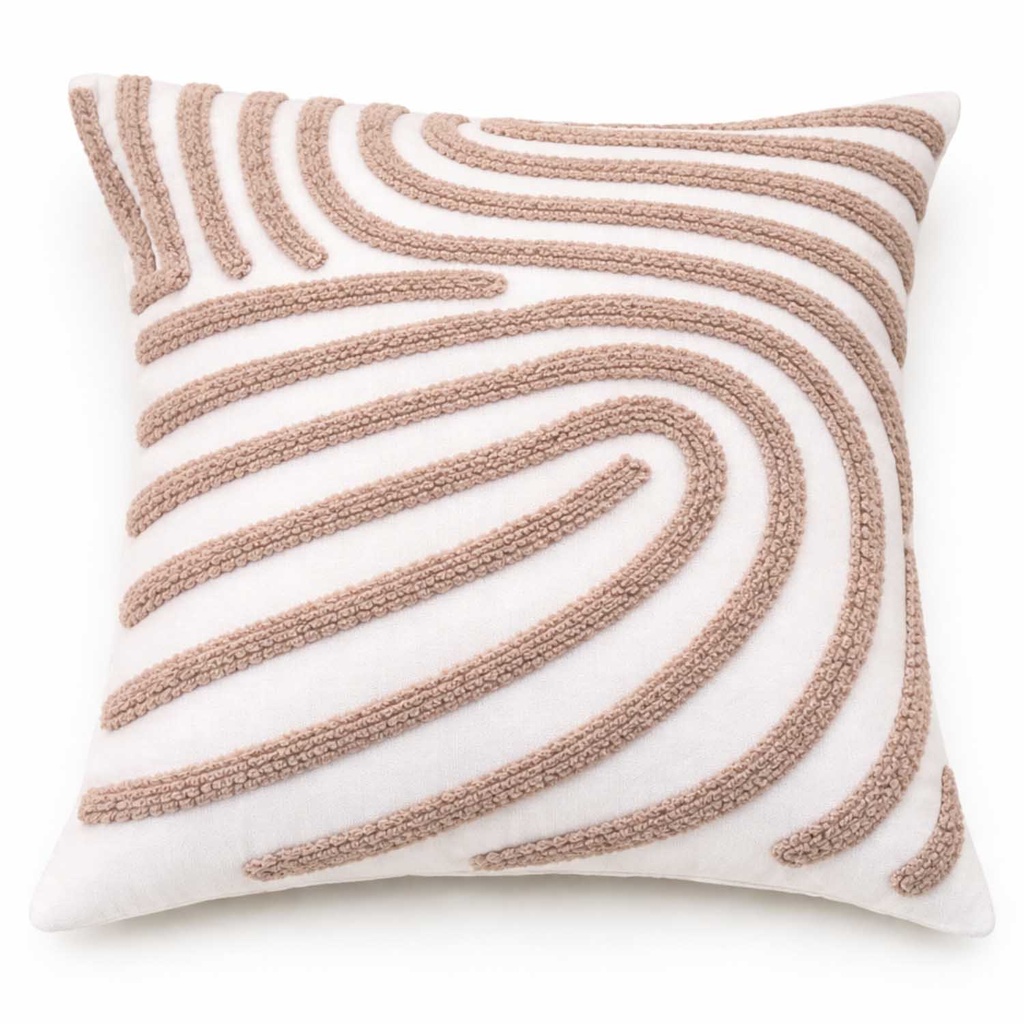 360 HOME TUFTED CUSHION COVER 45*45CM BOHO STYLE OFF-WHITE BACKGROUND WITH A STRIKING LIGHT BROWN ARCH SAHPED PATTERN