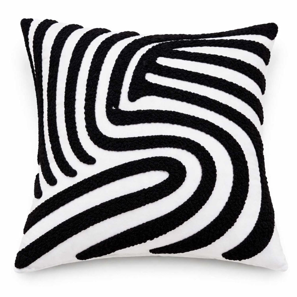 360 HOME TUFTED CUSHION COVER 45*45CM BOHO STYLE OFF-WHITE BACKGROUND WITH A STRIKING BLACK ARCH SAHPED PATTERN