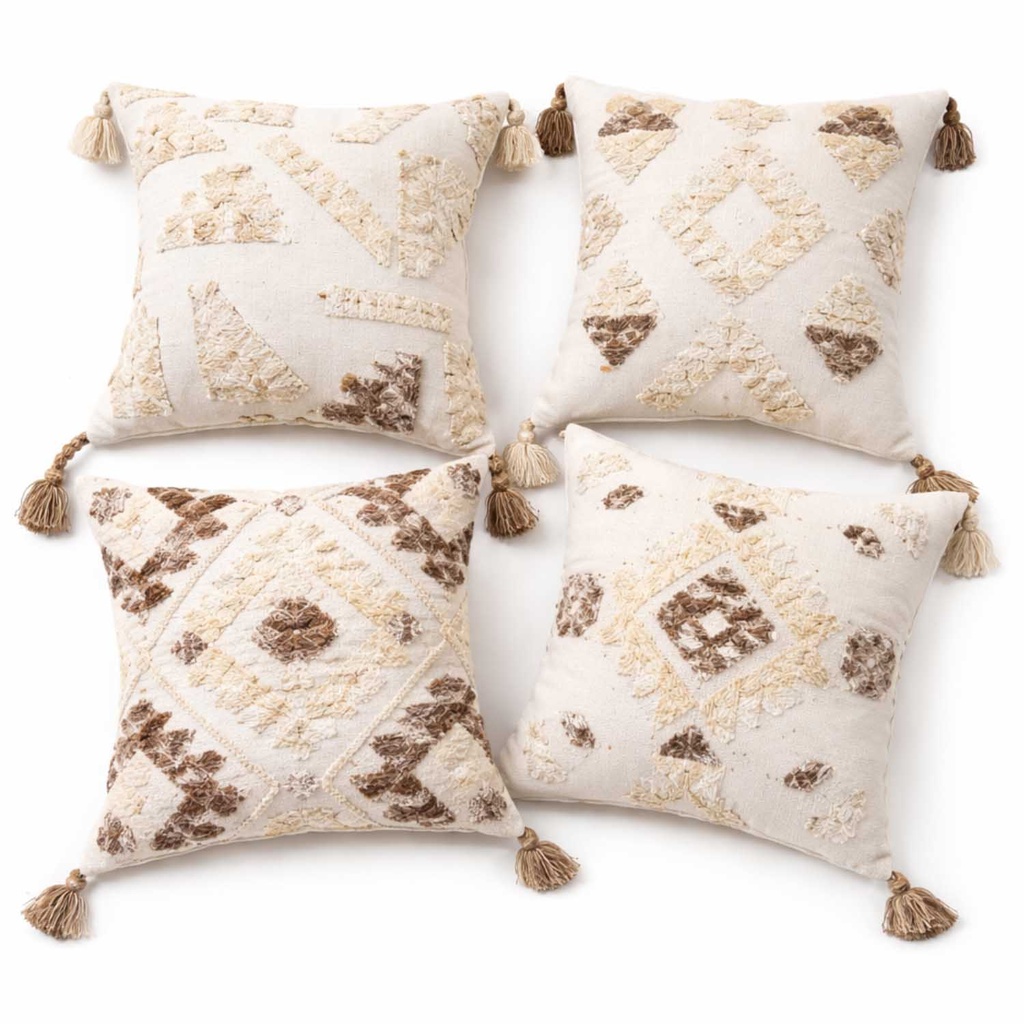 360 HOME TUFTED CUSHION COVER 45*45CM BOHO STYLE RAISED DIAMOND PATTERN OFF-WHITE & BROWN
