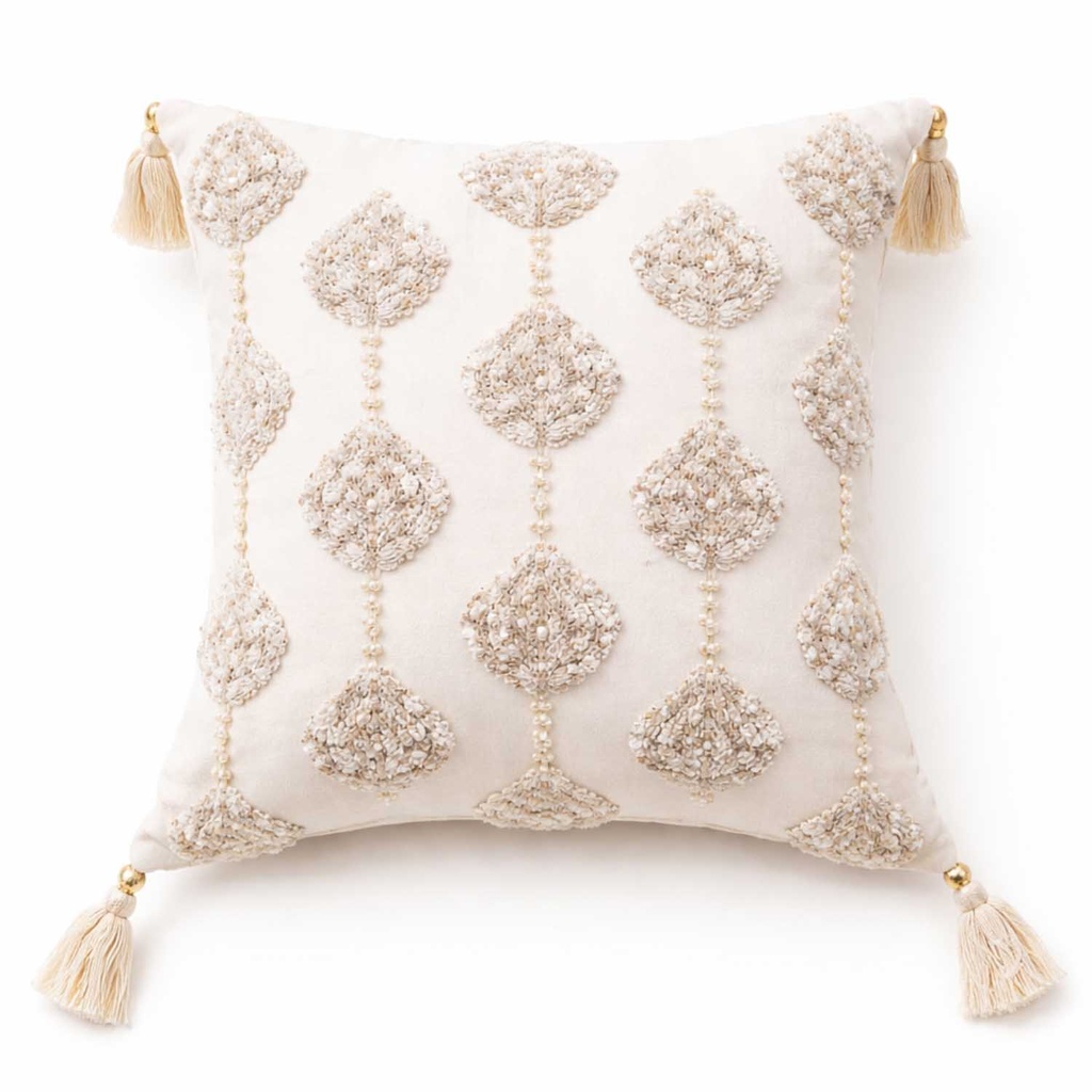 360 HOME TUFTED CUSHION COVER 45*45CM BOHO STYLE CREAM OR IVORY WITH TEARDROP OR PAISLEY SHAPED MOTIFSLIGHT SILVER OR GREY