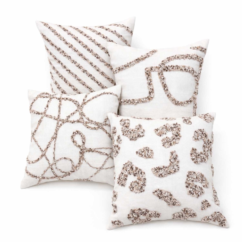 360 HOME TUFTED CUSHION COVER 45*45CM BOHO STYLE DIAGONAL STRIPES/ABSTRACT CHAIN  CREAM & GREY 