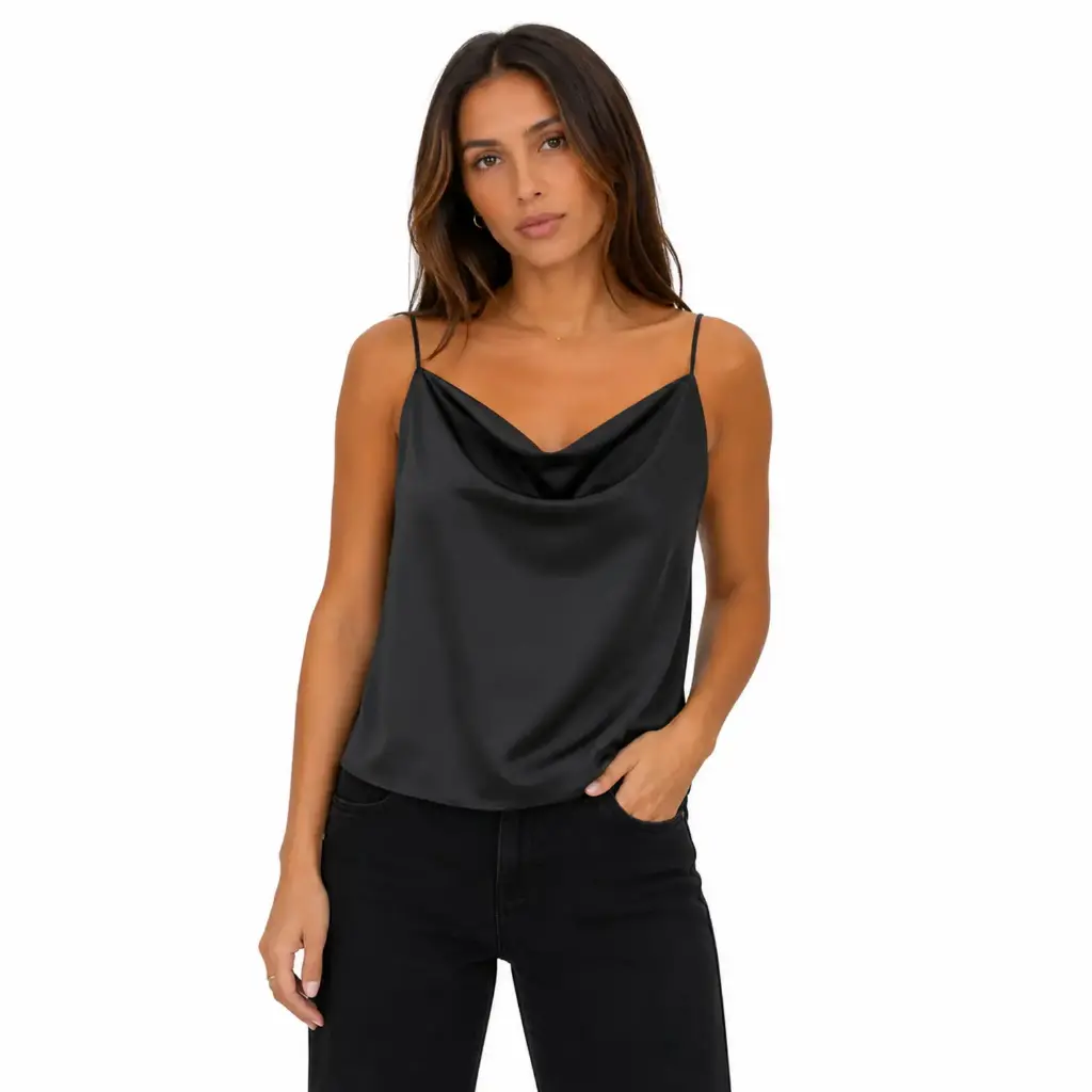 360 COTTON TOP SATIN SLEEVLESS THIN BLACK 