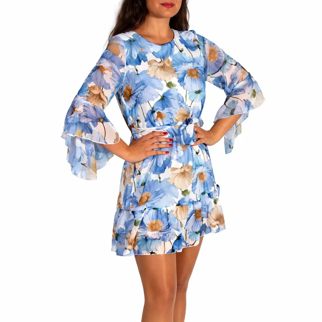 360 COTTON LONG SLEEVE DRESS SHEET FLOWER PATTERN SKY BLUE  
