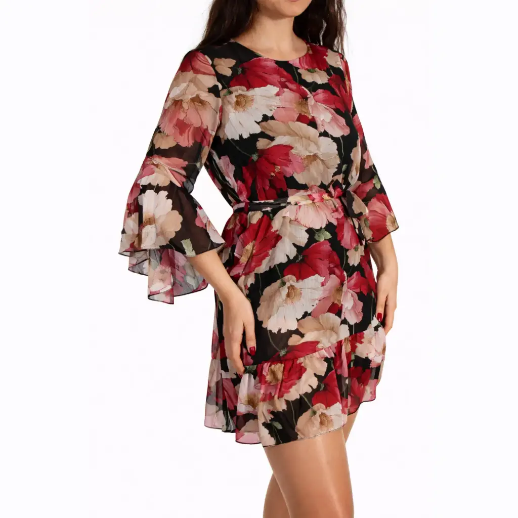 360 COTTON LONG SLEEVE DRESS SHEET FLOWER PATTERN BLACK 