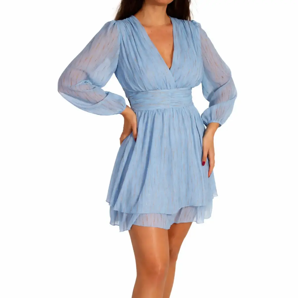 360 COTTON VNECK SHORT DRESS SKY BLUE 