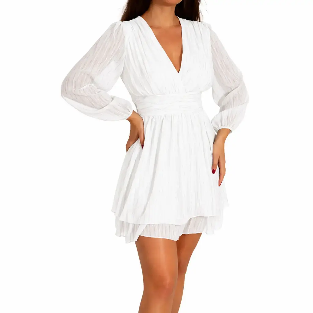 360 COTTON VNECK SHORT DRESS WHITE