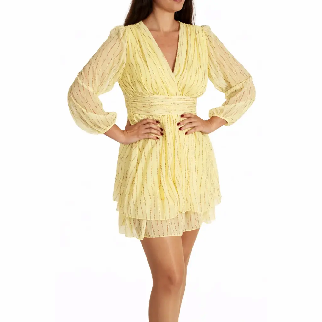 360 COTTON VNECK SHORT DRESS YELLOW