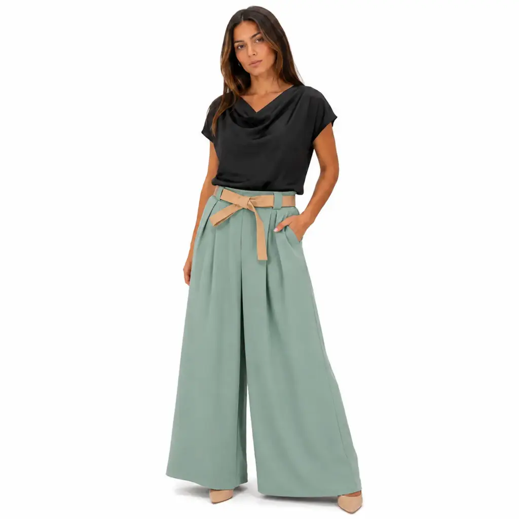 360 COTTON BUGGY PANTS WITH BELT LIGHT GREEN 