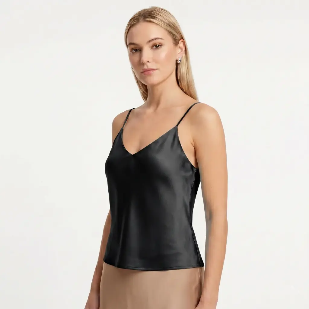 360 COTTON BASIC SLEEVLESS SATIN TOP BLACK 
