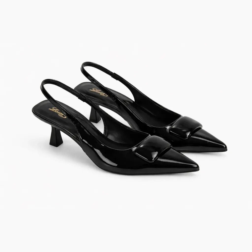 360 COTTON HEELS, 5CM,LAMINATED, BLACK WITH BUCLE BLACK 38