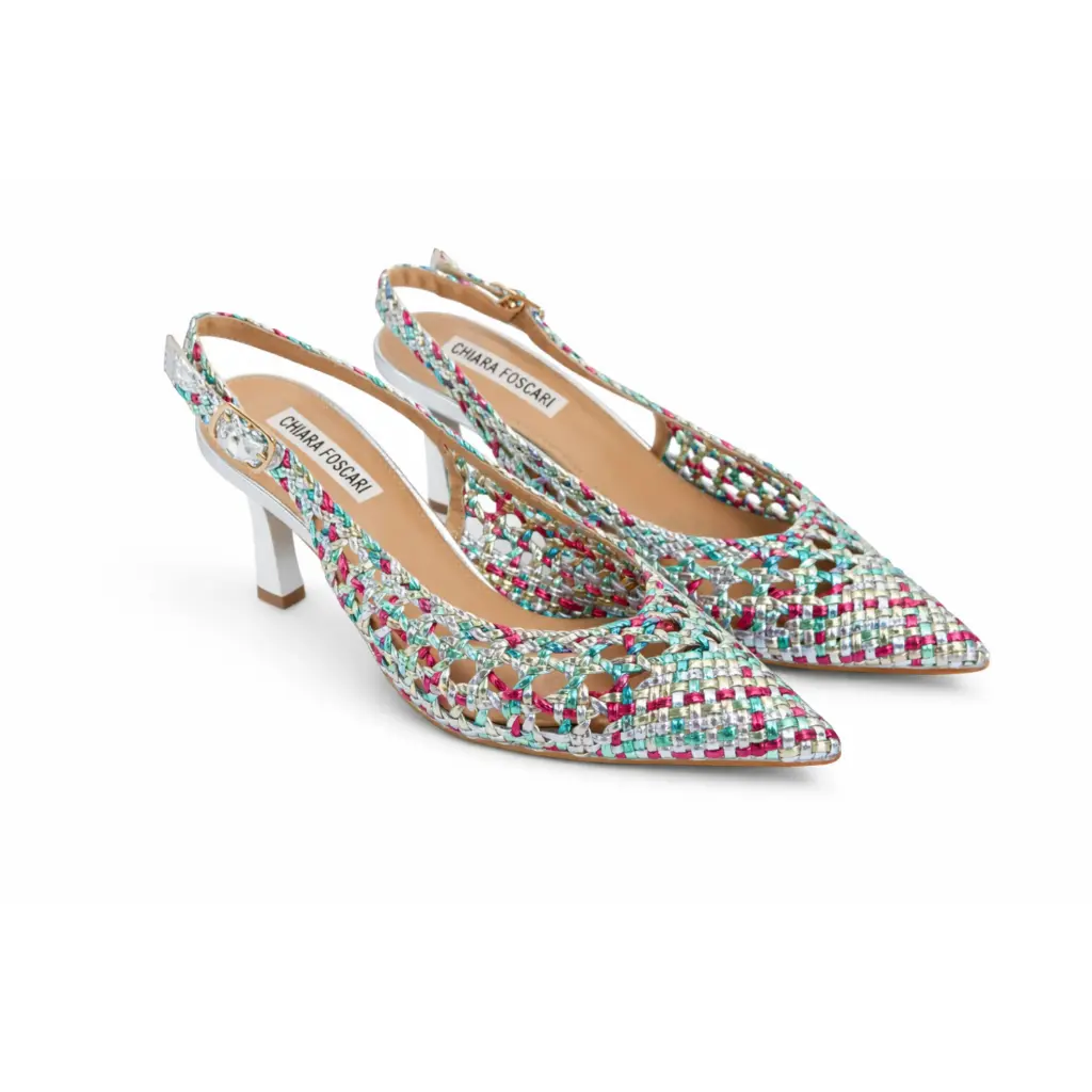 360 COTTON POINTED-TOE LEATHER STRIPS HEELS PINKISH 38