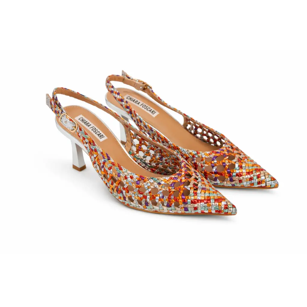 360 COTTON POINTED-TOE LEATHER STRIPS HEELS REDISH 38