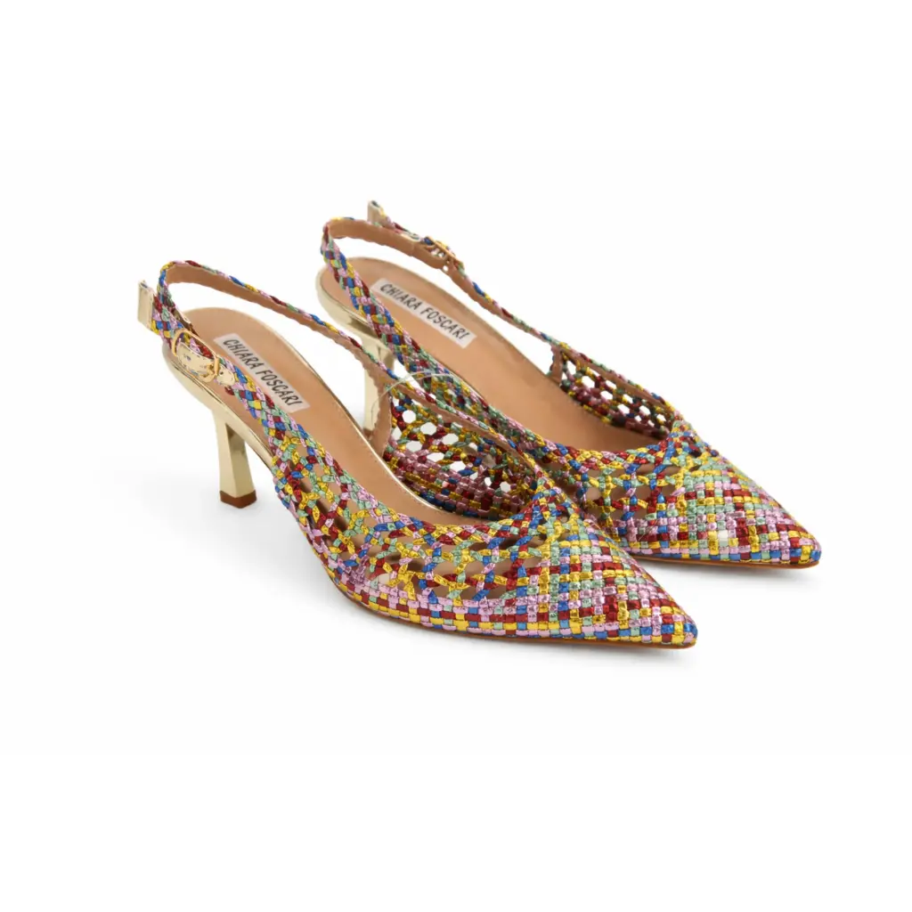 360 COTTON POINTED-TOE LEATHER STRIPS HEELS PURPLESIH 39