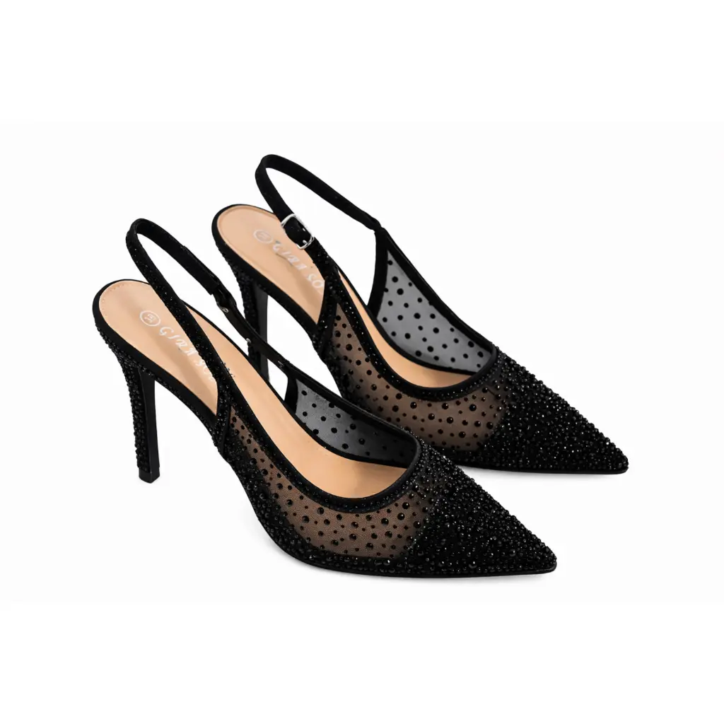 360 COTTON POINTED-TOE TULE WITH STRASS HEELS BLACK 36