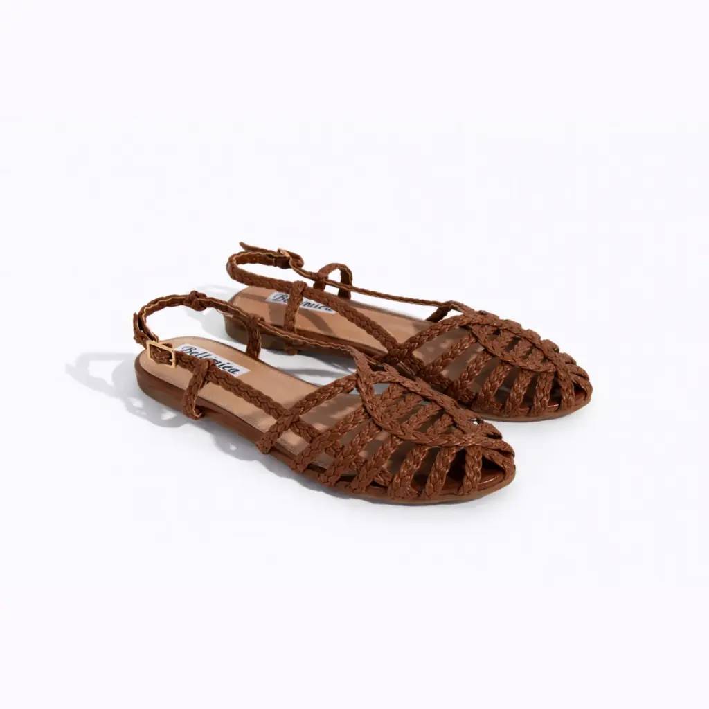 360 COTTON FLAT SANDAL WITH BRAIDED STRAPS BROWN 38