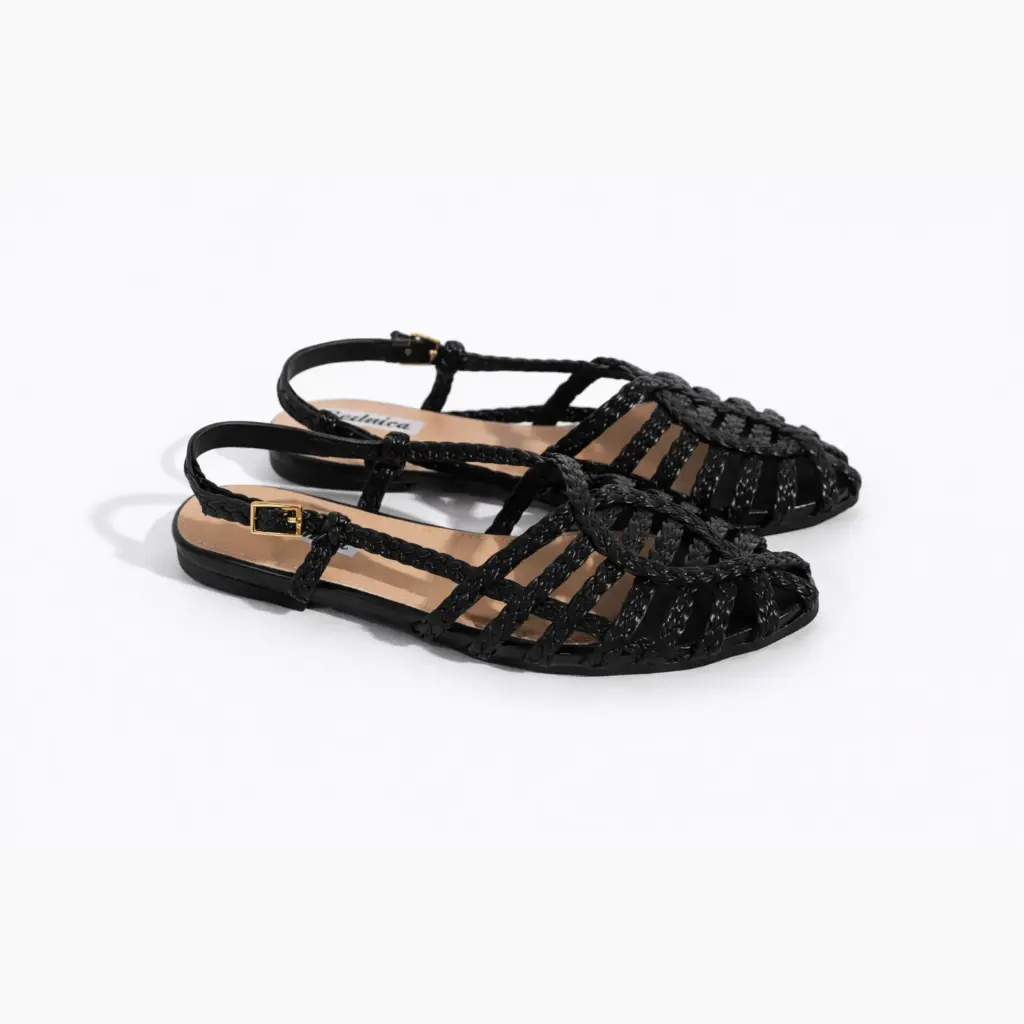 360 COTTON FLAT SANDAL WITH BRAIDED STRAPS BLACK 39
