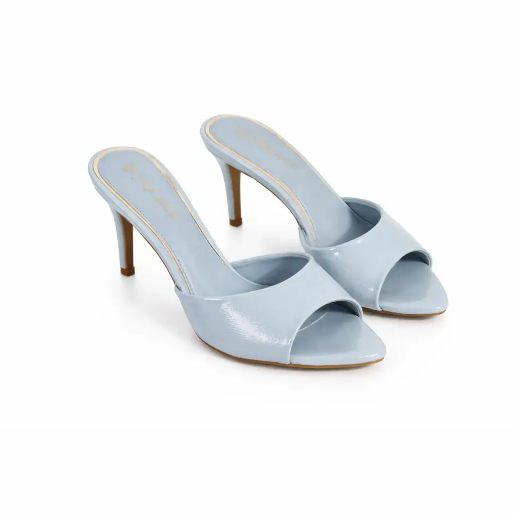 360 COTTON FAUX LEATHER MULES POINTED SKY BLUE  38