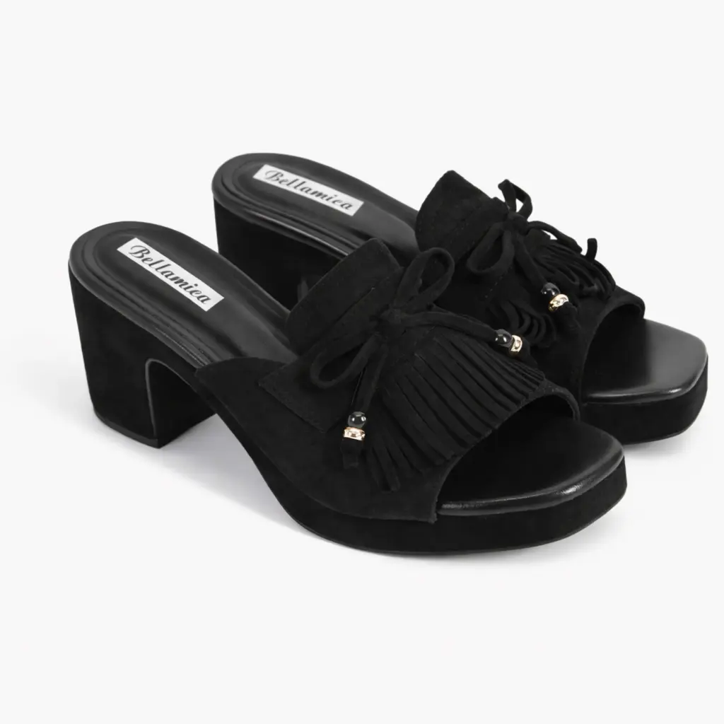360 COTTON DAIM MULES WITH FRINGES BLACK  39