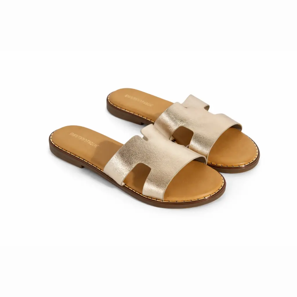 360 COTTON LEATHER SLIDES GOLD 38