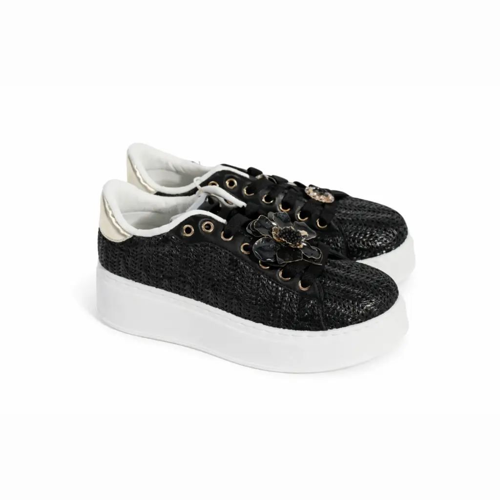 360 COTTON SNEAKERS PLATOFORM CANVA WITH 2 BROCH BLACK 39
