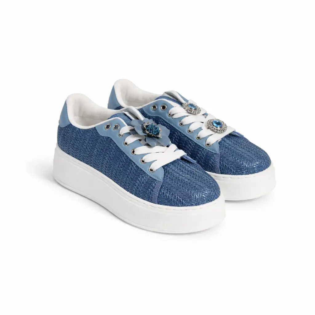 360 COTTON SNEAKERS PLATOFORM CANVA WITH 2 BROCH BLUE  39