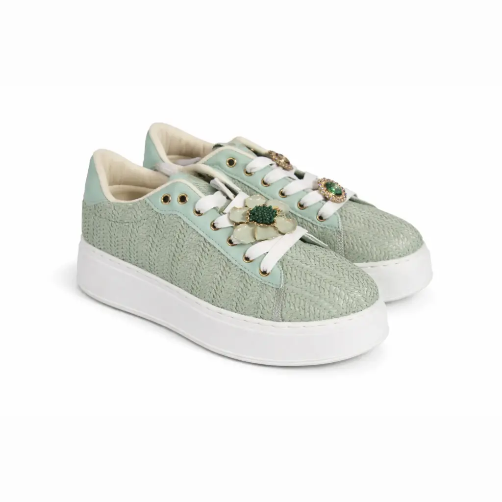 360 COTTON SNEAKERS PLATOFORM CANVA WITH 2 BROCH GREEN  39