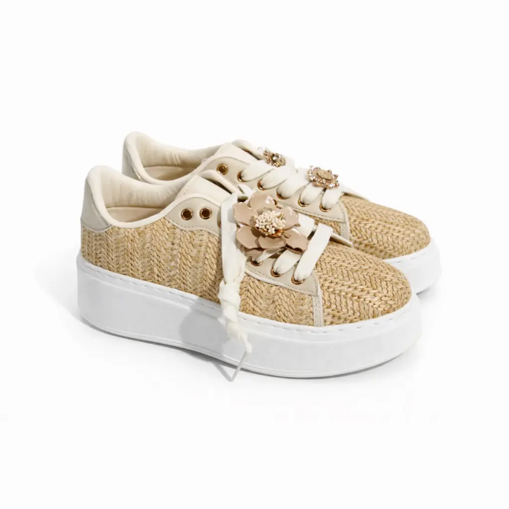 360 COTTON SNEAKERS PLATOFORM CANVA WITH 2 BROCH GOLD 39