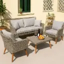 360 HOME OUTDOOR 4 PCS PATIO RATTAN WICKER SET WITH 2-SEATS SOFA, 2 SINGLE CHAIRS AND A RECTANGULAR COFFEE TABLE GREY