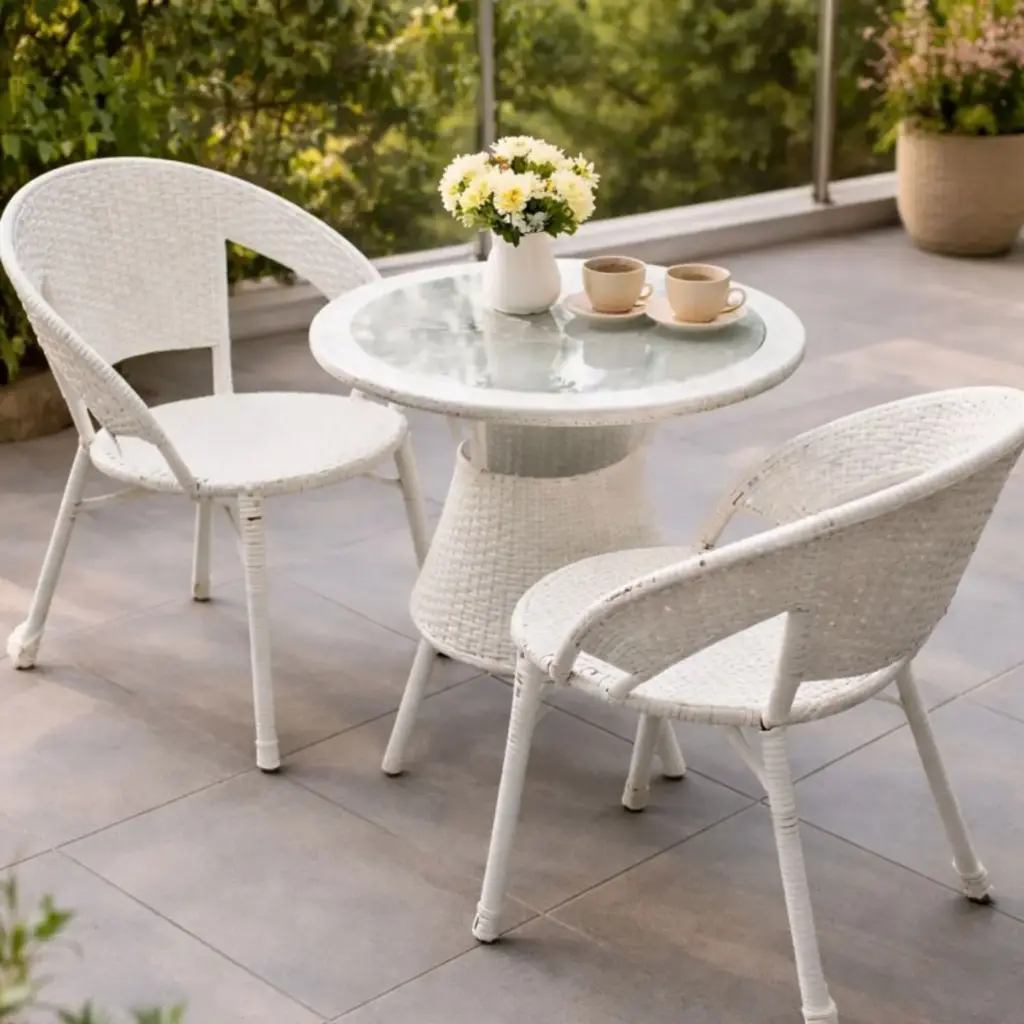 360 HOME OUTDOOR 3 PCS BISTRO SET HEIGHT CHAIRS AND BAR ROUND TABLE WHITE