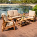 360 HOME OUTDOOR 4 PCS PATIO PLASTIC WOOD SET WITH 2-SEATS SOFA, 2 SINGLE CHAIRS AND A RECTANGULAR COFFEE TABLE BEIGE