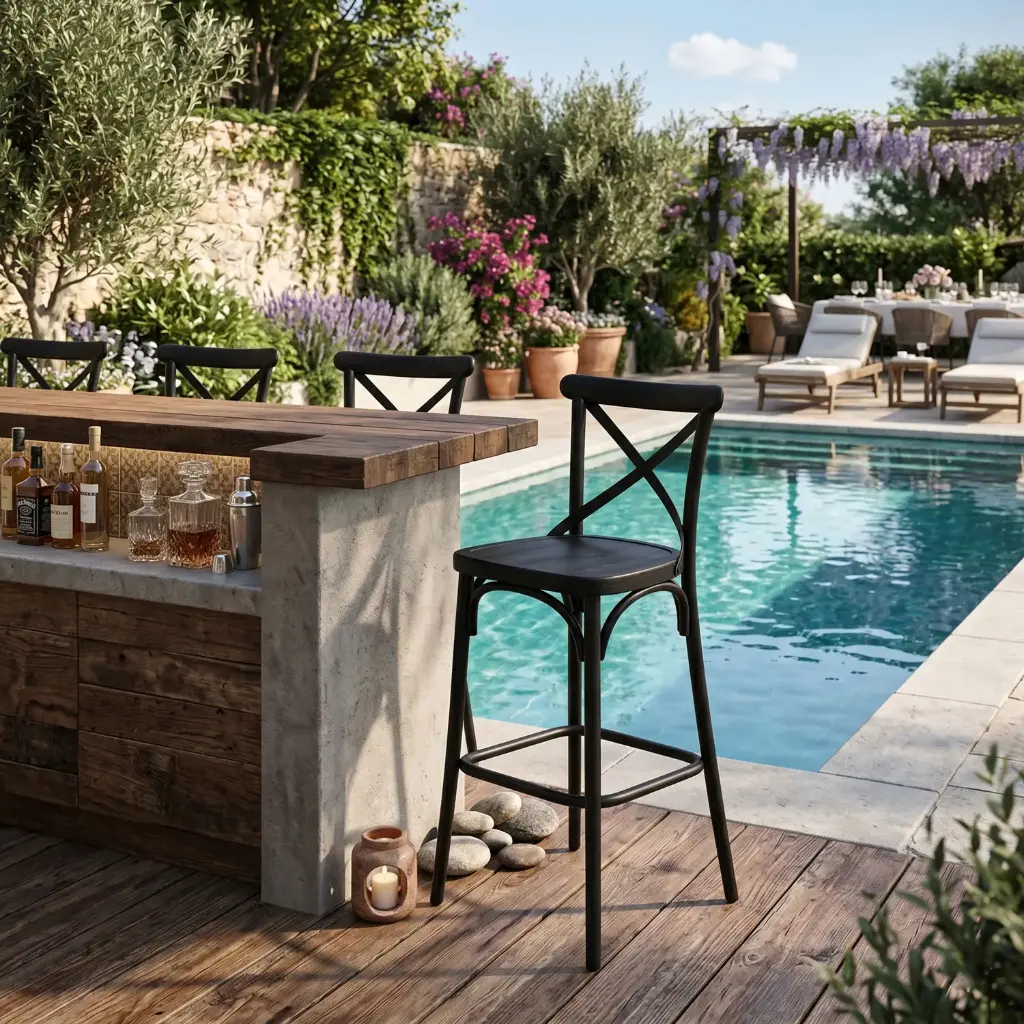 360 HOME OUTDOOR CROSS-BACK BAR CHAIR HEIGHT 102CM BLACK