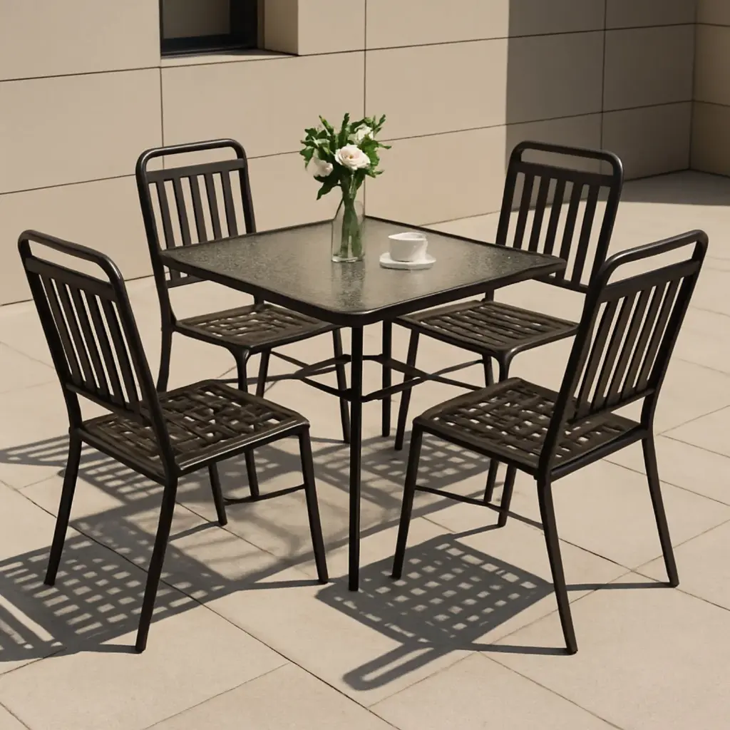 360 HOME OUTDOOR 5 PCS PATIO SET WITH 4 CHAIRS  AND A SQUARE TABLE BLACK