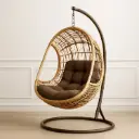 360 HOME OUTDOOR RATTAN HANGING SWING EGG CHAIR WITH STAND AND CUSHION LIGHT BROWN