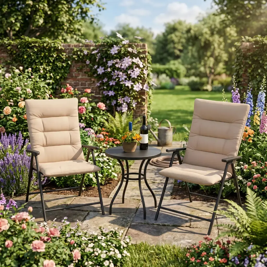 360 HOME OUTDOOR 3 PCS BISTRO SET FOLDING ADJUSTABLE RECLINING LOUNGE CHAIRS WITH COFFEE TABLE: CHAIR 78x67x90 TABLE 50x50x46 BEIGE