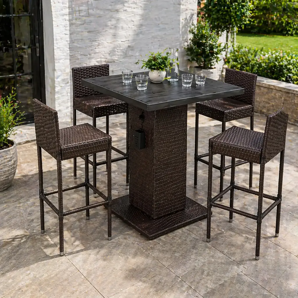 360 HOME OUTDOOR 5 PCS PATIO RATTAN WICKER SET WITH 4 CHAIRS AND BAR TABLE CHAIR: L41*W37.5*H95.5 BAR TABLE: L90*W90*H98 