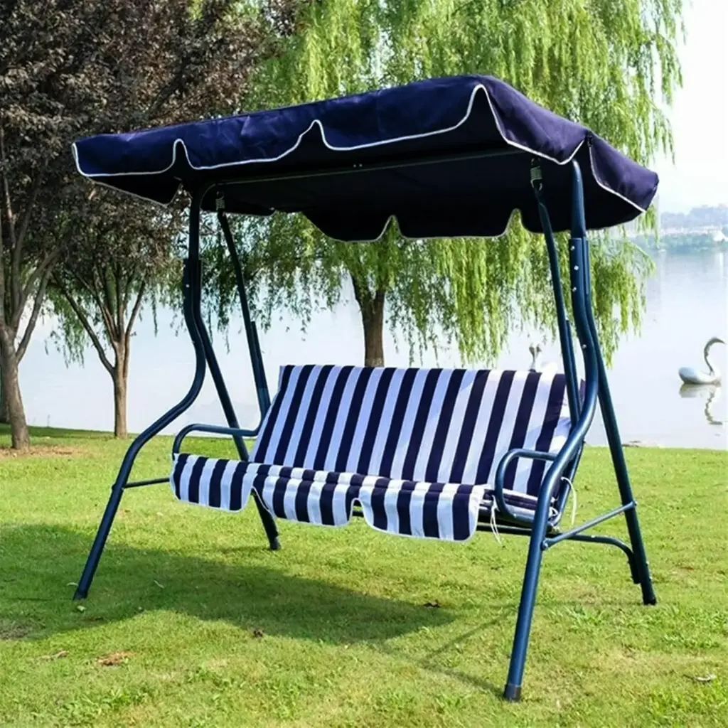 360 HOME OUTDOOR 3-SEAT SEILING ROCKING IRON SWING CHAIR 173*112*148CM DARK BLUE/WHITE STRIPE