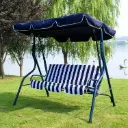 360 HOME OUTDOOR 3-SEAT SEILING ROCKING IRON SWING CHAIR 173*112*148CM DARK BLUE/WHITE STRIPE