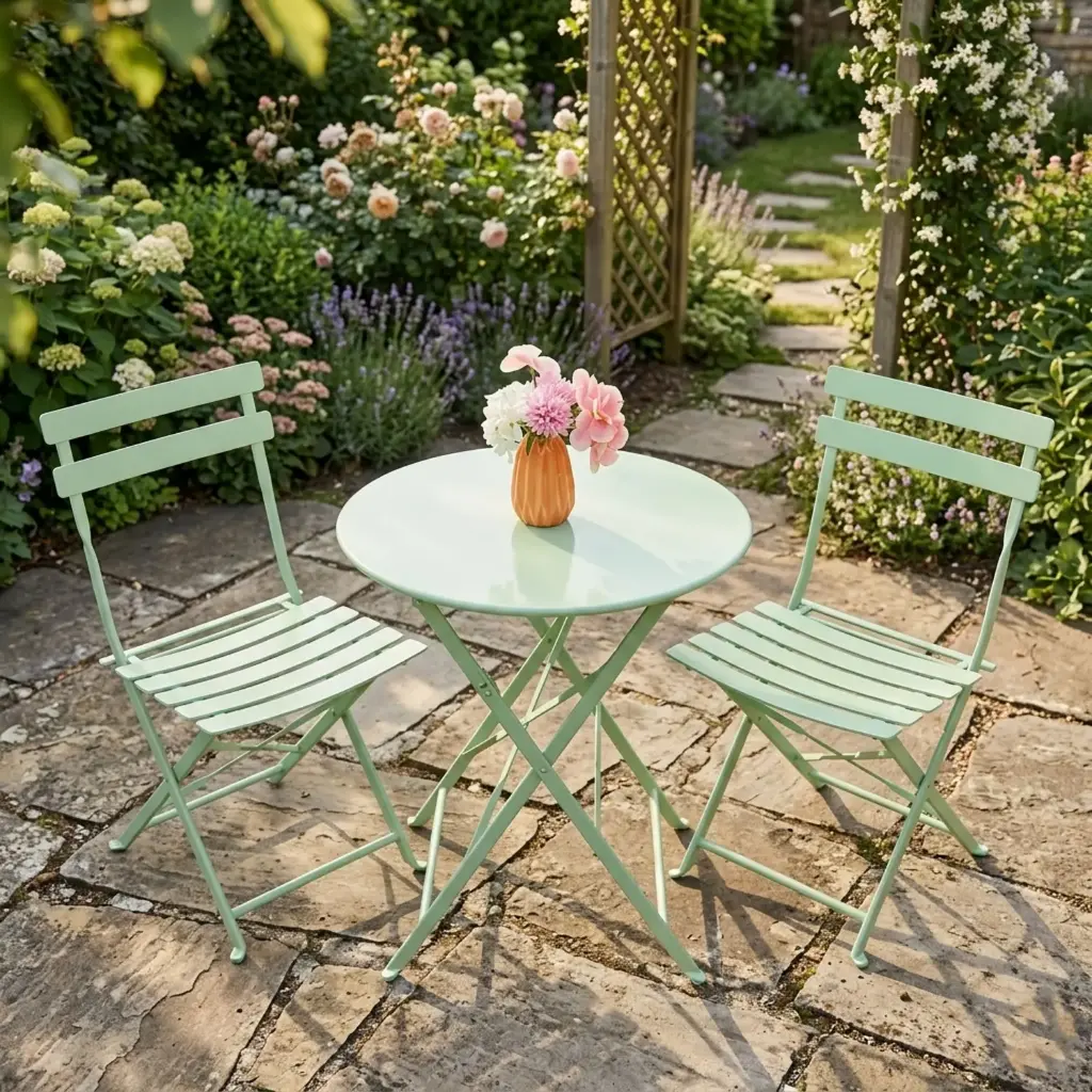 360 HOME OUTDOOR 3 PCS BISTRO IRON SET WITH 2 FOLDING CHAIRS COMBINED 44*42*80.5cm / 42*97CM AND ROUND TABLE: 60*73CM /SQUARE TABLE: 55*55*73CM GREEN 2