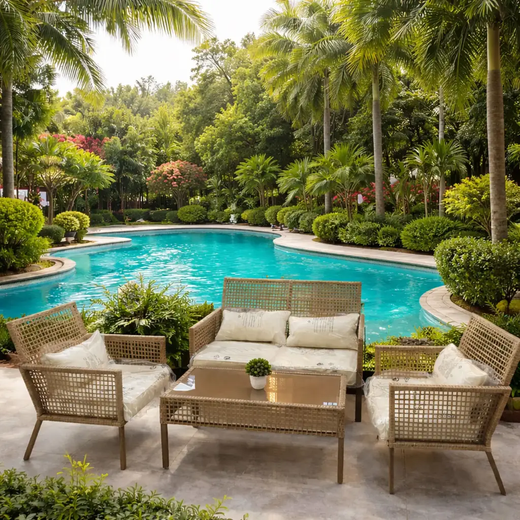 360 HOME OUTDOOR 4 PCS PATIO ALLUMINIUM SET WITH 2-SEATS SOFA, 2 SINGLE CHAIRS AND A RECTANGULAR COFFEE TABLE BROWN