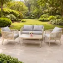 360 HOME OUTDOOR 4 PCS PATIO ALLUMINIUM SET WITH 2-SEATS SOFA, 2 SINGLE CHAIRS: 68*68*70CM AND A RECTANGULAR COFFEE TABLE  OFF-WHITE